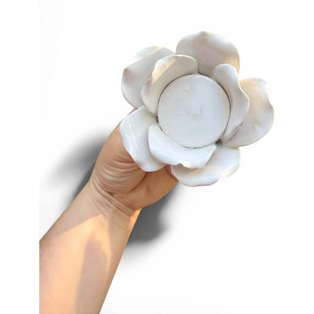 Tea Light Candle Holder Set White Ceramic Rose Vintage Floral Shabby Chic Decor